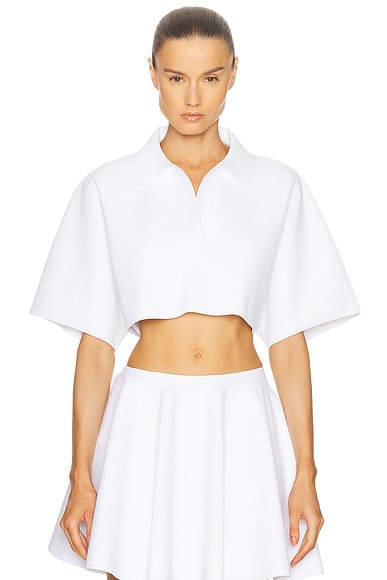 ALAÏA Crop Polo Top in Blanc