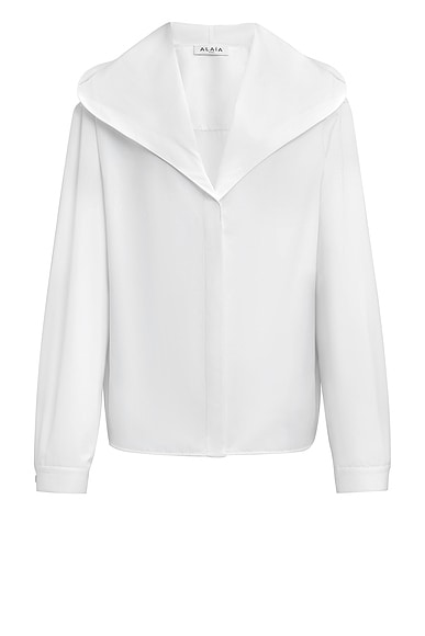 Hooded Long Sleeve Top in Blanc