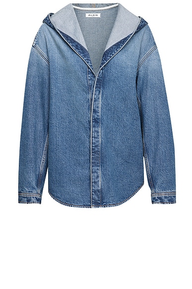 ALAÏA Hooded Denim Top in Blue Vintage