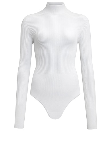 ALAÏA Long Sleeve Bodysuit in Blanc