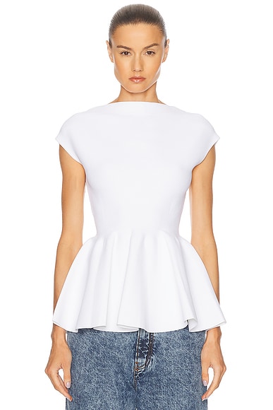 ALAÏA Peplum Top in Blanc