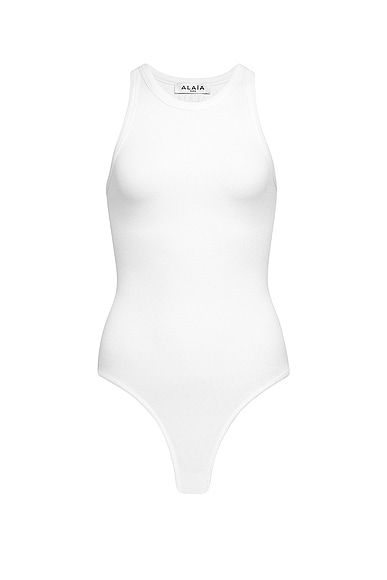 ALAÏA Halter Bodysuit in Blanc Casse