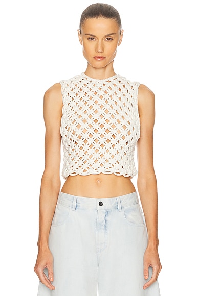 ALAÏA Crop Tank Top in Blanc Naturel