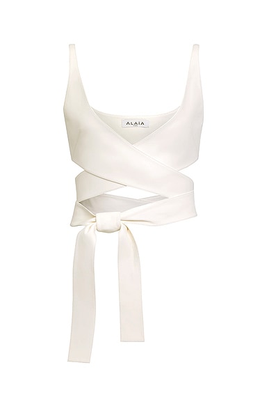 ALAÏA Cross Top in Blanc Nacre