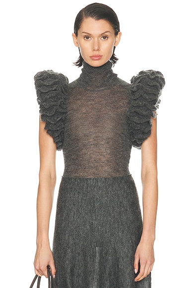 ALAÏA Padded Bodysuit in Gris Chine