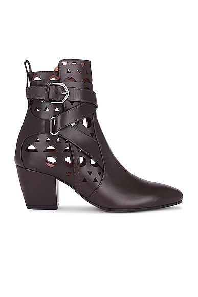 ALAÏA Perforated Ankle Boot in Marron Fonce