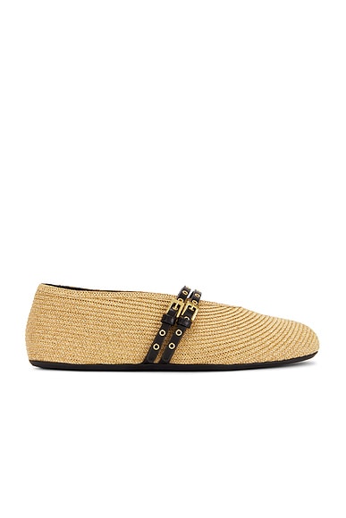 ALAÏA Straw Ballerina Flat in Naturel & Noir