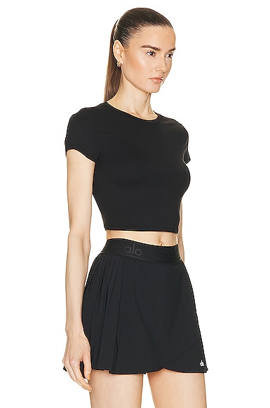 Shop Alo Yoga Soft Crop Finesse Short Sleeve Top In Black