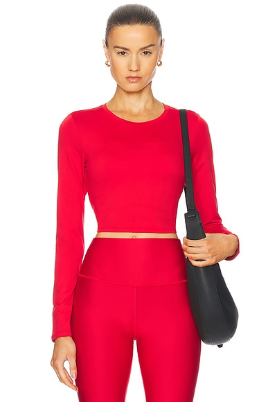 alo Alosoft Crop Finesse Long Sleeve Tee in Bold Red