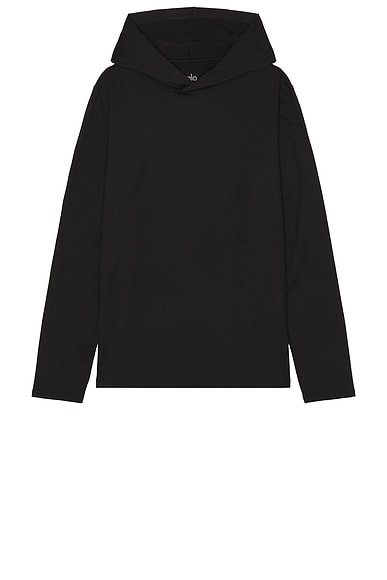 alo Conquer Reform Long Sleeve With Hood in Black