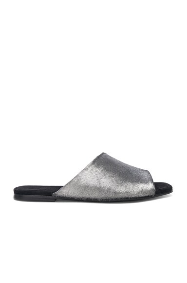 Asymmetric Calf Hair Slides