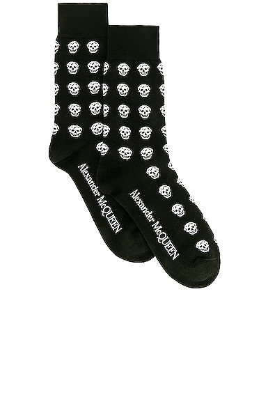 Alexander McQueen Skull Short Sock in Black & Ivory