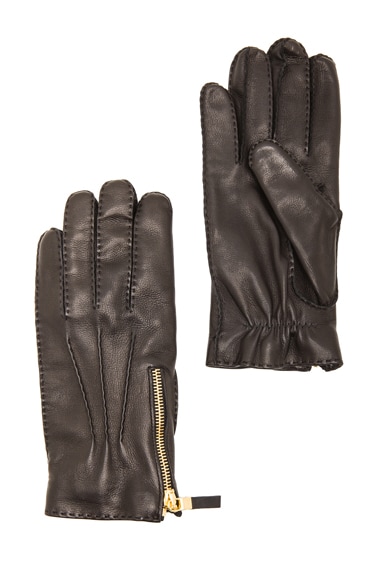 Alexander McQueen Leather Gloves in Black & Gold | FWRD