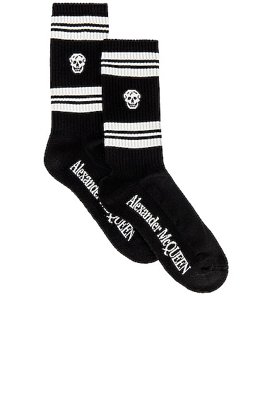 Alexander McQueen Skull Stripe Socks in Black