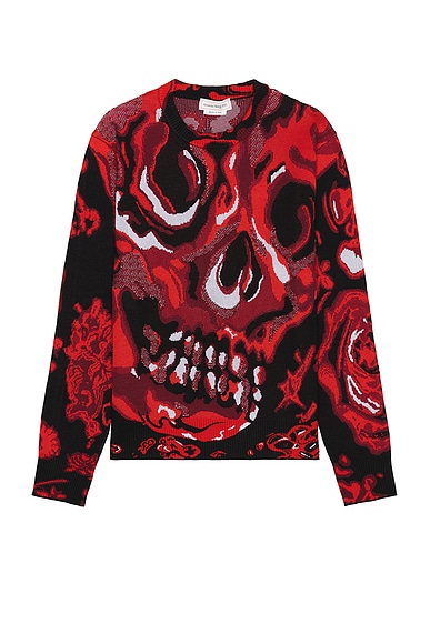 Alexander McQueen Skull Sweater in Black & Lust Red