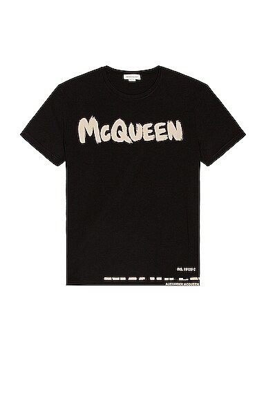 Alexander Mcqueen Black Cotton Logo Print T-shirt In Black