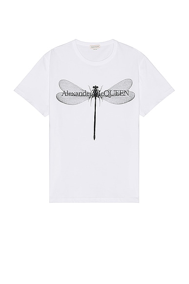 Alexander McQueen Dragonfly Print T-shirt in White & Black