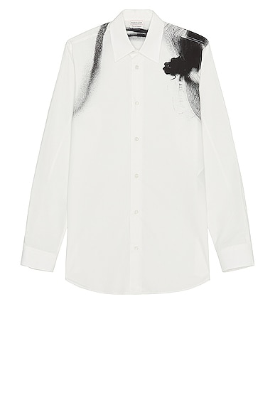 Alexander McQueen Dragonfly Printed Shirt in White & Black