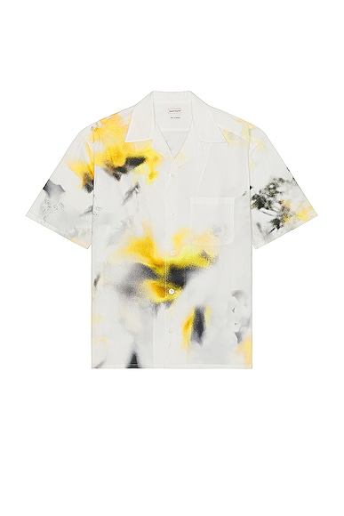 Alexander McQueen Printed Hawaiian Shirt in White & Yellow