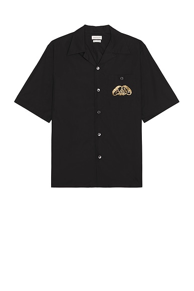 Shop Alexander Mcqueen Embroidered Hawaiian Pocket Shirt In Black