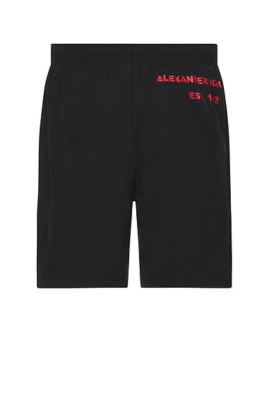 Shop Alexander Mcqueen Graffiti Swim Short In Black & Lust Red