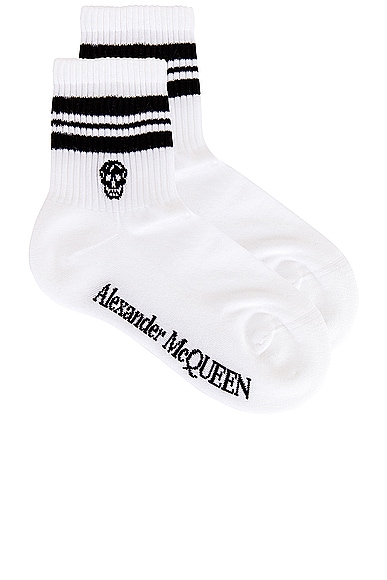 Alexander McQueen Skull Stripe Socks in White & Black