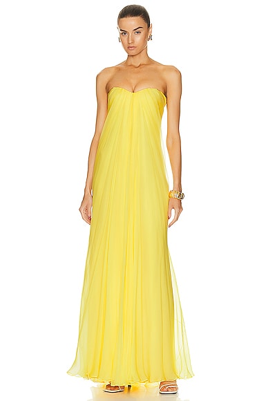 Alexander McQueen Draped Bustier Dress in Bright Yellow