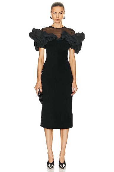 Alexander McQueen Ruffle Midi Dress in Black
