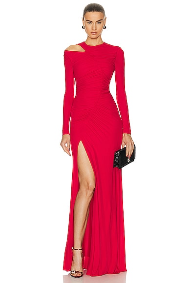 Alexander McQueen Fluid High Slit Dress in Welsh Red