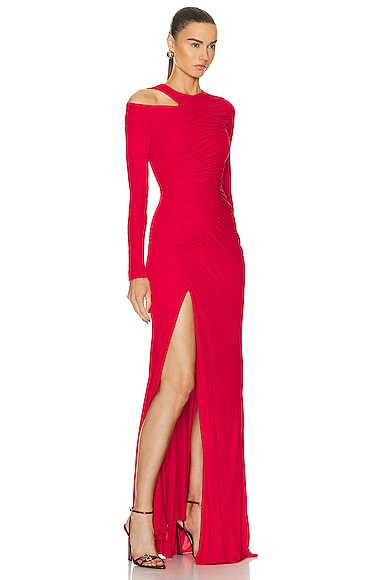 Shop Alexander Mcqueen Fluid High Slit Dress In Welsh Red