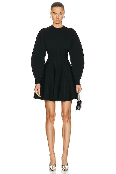 Shop Alexander Mcqueen Corset Crewneck Mini Dress In Black