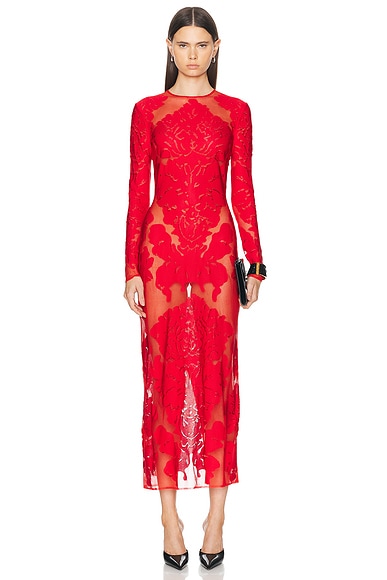 Alexander McQueen Damask Knit Dress in Lust Red