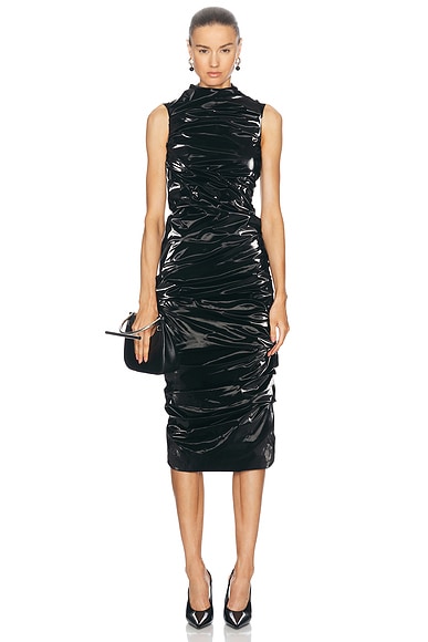 McQueen Laminated Turtleneck Dress in Black