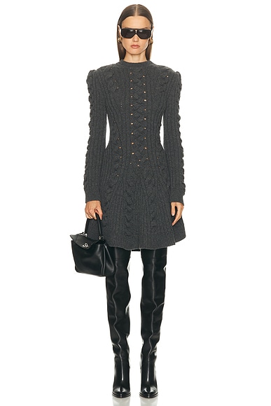 McQueen Cable Mini Dress in Dark Grey Melange