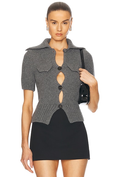 McQueen Short Sleeve Cardigan in Dark Grey Melange | FWRD