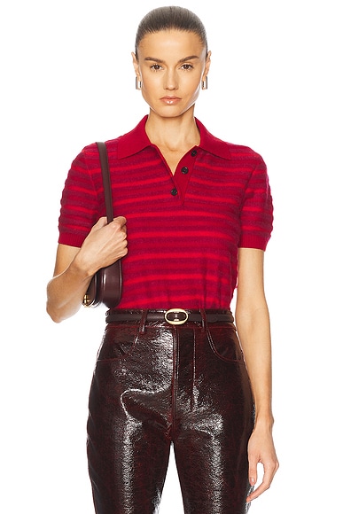 McQueen Stripe Short Sleeve Knit in Burgundy & Red