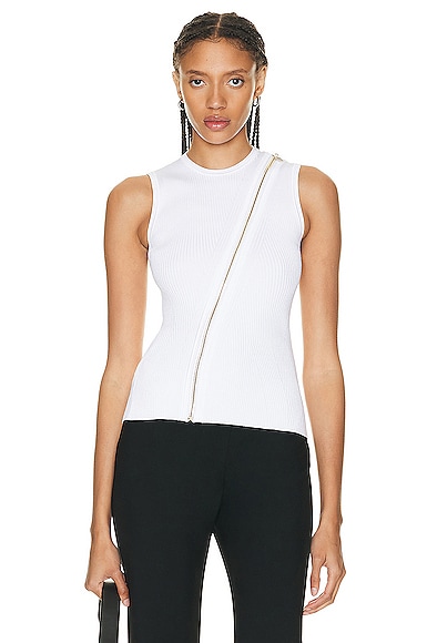 Alexander Mcqueen Womens Optic White Gold Zip-embellished Sleeveless Knitted Top