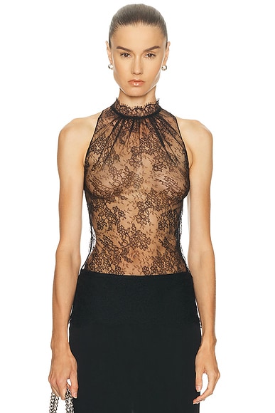 McQueen Halter Lace Top in Black