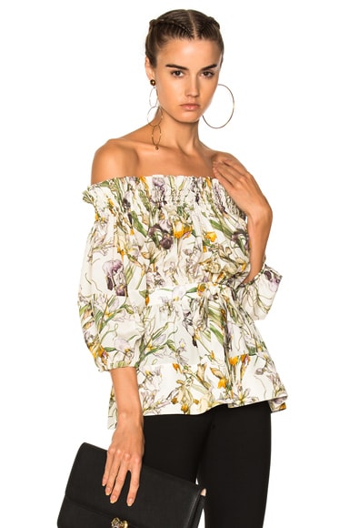 Wild Iris Print Off Shoulder Blouse