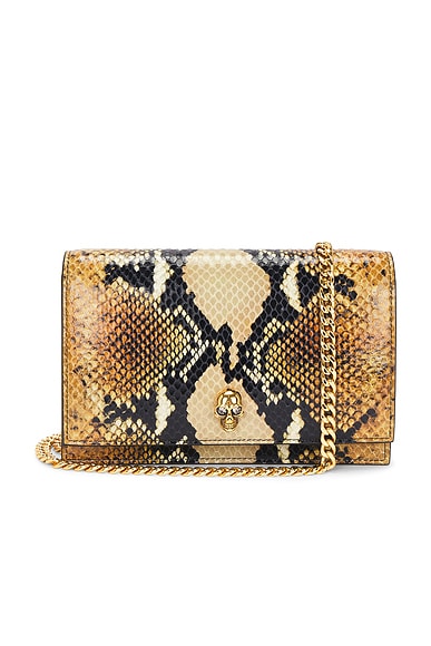 McQueen Small Skull Bag in Brown & Gold