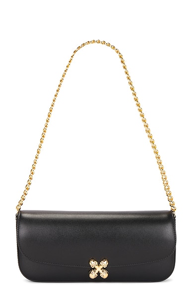 McQueen Skull Flower Shoulder Bag in Black & Gold