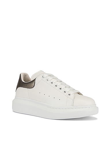 Alexander Mcqueen Oversized Metallic Leather Sneakers In White & Grey