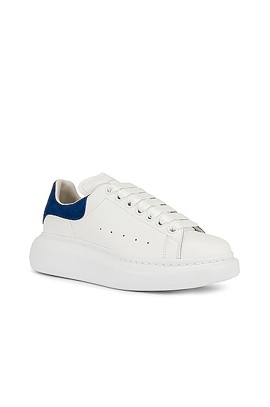 Shop Alexander Mcqueen Leather Platform Sneakers In White & Blue