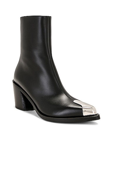 Shop Alexander Mcqueen Leather Boot In Black & Silver