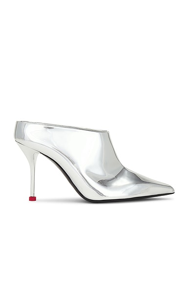 Alexander McQueen Pointed Mule in Silver & Lust Red