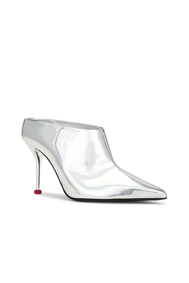 Shop Alexander Mcqueen Pointed Mule In Silver & Lust Red