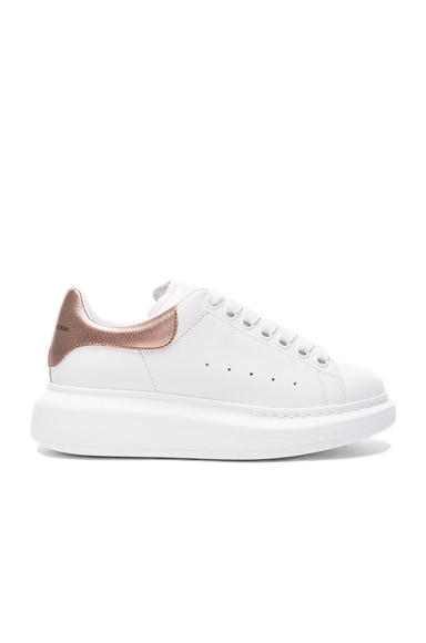 Alexander McQueen Leather Platform Sneakers in White & Rose Gold | FWRD
