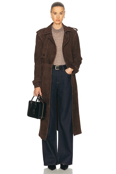 ARMA Benedict Suede Trench Coat in Mud Brown
