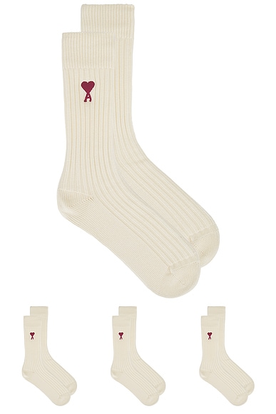 AMI Paris Three Pack ADC Socks in Off White