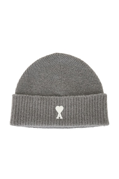 AMI Paris Beanie in Grey & Off-White
